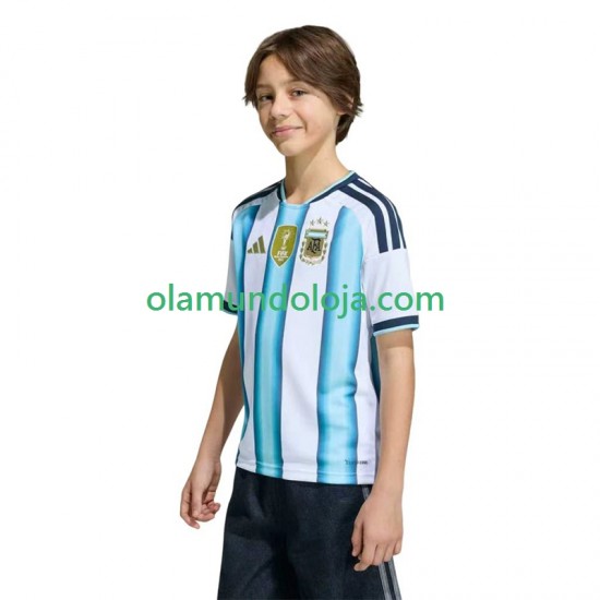 Camisola Argentina Criança Equipamento Primeiro Copa do Mundo 2026 Manga Curta